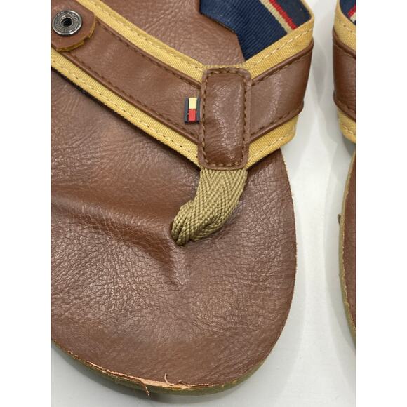 TOMMY HILFIGER Men's Brown Open-Round Toe Faux Leather Flip-Flop Sandals SZ 8 - Picture 4 of 7
